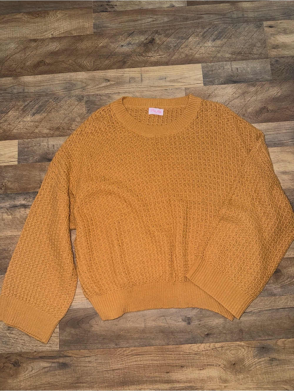 Pink Lily Textured Crewneck Sweater - Mustard Yellow